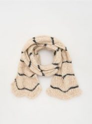 Miękki szalik z cekinami - kremowy. Białe szaliki Reserved, bez wzorów. W wyprzedaży za 25.99 zł.