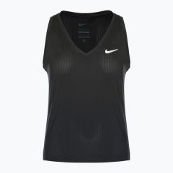 Tank top tenisowy damski Nike Court Dri-Fit Victory Tank. Czarne topy Nike, bez wzorów, bez kołnierzyka, bez ramiączek. Za 139.99 zł.