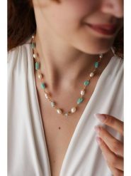 Pierres delicates Pozłacany naszyjnik z amazonitami - dł. 43 cm rozmiar: onesize. Niebieskie naszyjniki Pierres delicates, z perłą, pozłacane. Za 43.99 zł.