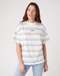 DAMSKI T-SHIRT WRANGLER HIGH NECK GIRLFRIEND WHITE W7Q9GHX12 112132091. Białe t-shirty Wrangler, s, bez wzorów, bez kołnierzyka, bez ramiączek. Za 69.99 zł.