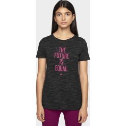 T-shirt damski TSD007 - głęboka czerń melanż. T-shirty 4f, bez wzorów, bez kołnierzyka, bez ramiączek. W wyprzedaży za 49.99 zł.