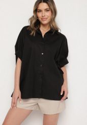 Czarna Bawełniana Koszula o Kroju Oversize Zialira. Czarne koszule Born2be, bez wzorów, z bawełny, eleganckie, bez kołnierzyka, bez ramiączek. Za 89.99 zł.