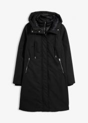 Płaszcz outdoorowy, hydrofobowy, 2 w 1. Czarne płaszcze bonprix, bez wzorów, bez kaptura. Za 379.99 zł.