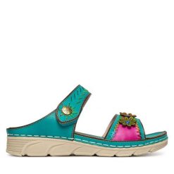 Klapki Laura Vita. Niebieskie klapki Laura Vita, bez wzorów, bez obcasa. Za 389.99 zł.