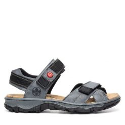Sandały Rieker. Niebieskie sandały Rieker, bez wzorów, bez obcasa, na płaskiej podeszwie, bez zapięcia. Za 259.99 zł.