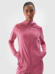 4F Bluza treningowa slim szybkoschnąca damska - fioletowa XS. Czerwone bluzy 4f, xs, bez wzorów, z dzianiny, z kapturem. W wyprzedaży za 99.99 zł.