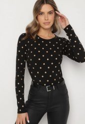Czarna Bawełniana Bluzka w Kropki Semarrie. Czarne bluzki Born2be, l, bez wzorów, z bawełny, klasyczne, bez kołnierzyka, bez ramiączek. Za 39.99 zł.