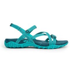 Sandały trekkingowe damskie TENA V4 – idealne dopasowanie i świetna przyczepność. Zielone sandały Izas, bez wzorów, bez obcasa, bez zapięcia. W wyprzedaży za 226.04 zł.