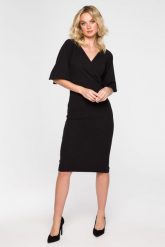 Szykowna Sukienka z Bufiastym Rękawem - Czarna. Czarne sukienki MOE, l, bez wzorów, z lycry, eleganckie, bez kołnierzyka, bez ramiączek. Za 335.26 zł.