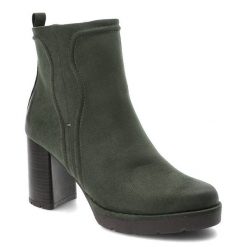 Zielone Botki Marco Tozzi Eleganckie Obuwie Damskie Na Obcasie. Zielone botki Marco Tozzi, na jesień, bez wzorów, z jeansu, bez obcasa, na obcasie, bez zapięcia. Za 259.00 zł.