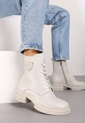 Beżowe Botki Sznurowane w Stylu Workerów ze Skórzaną Wkładką Mevanor. Brązowe botki Renee, bez wzorów, bez obcasa, na obcasie, bez zapięcia. Za 139.99 zł.