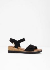 Sandały marki Tamaris na koturnie. Czarne sandały bonprix, bez wzorów, bez obcasa, na koturnie, bez zapięcia. Za 239.99 zł.