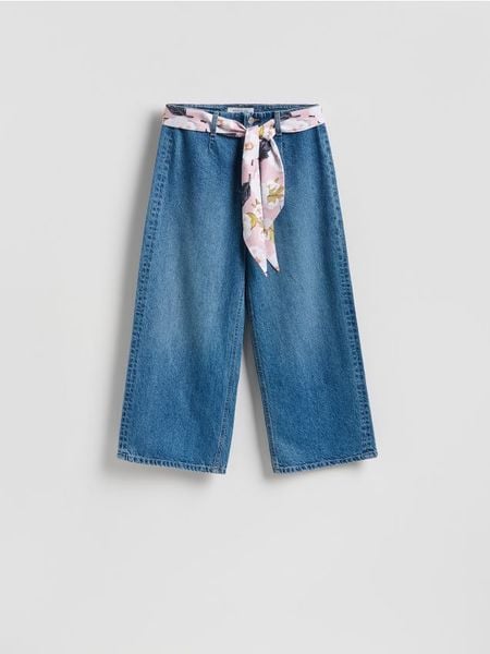 Jeansy culotte z chustką - niebieski. Niebieskie jeansy Reserved, bez wzorów. Za 139.99 zł.