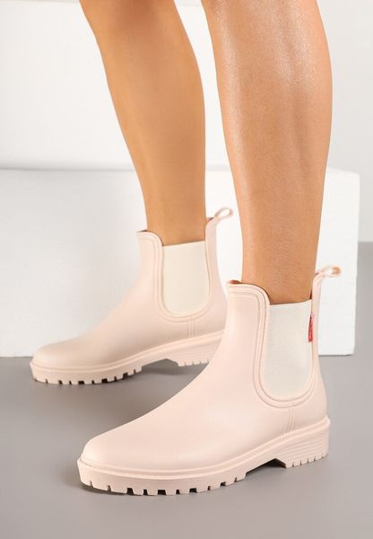 Beżowe Kalosze z Elastyczną Wstawką Erlexia. Brązowe kalosze Renee, bez wzorów, z jeansu. Za 69.99 zł.