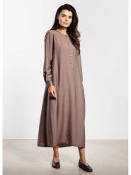Awama Sukienka w kolorze szarobrązowym rozmiar: L. Brązowe sukienki Awama, l, bez wzorów, z tkaniny, bez kołnierzyka, bez ramiączek, maxi. Za 164.99 zł.