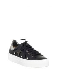 Patrizia Pepe Skórzane sneakersy w kolorze srebrno-czarnym rozmiar: 38. Czarne trampki Patrizia Pepe, bez wzorów, ze skóry, bez zapięcia. Za 152.26 zł.