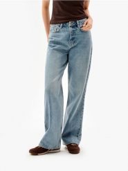 Jeansy wide leg z efektem sprania - niebieski. Niebieskie jeansy Sinsay, bez wzorów. Za 59.99 zł.