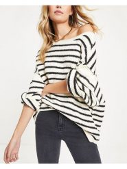 Milan Kiss Sweter w kolorze biało-czarnym rozmiar: L. Białe swetry Milan Kiss, l, bez wzorów, bez ramiączek. Za 175.67 zł.