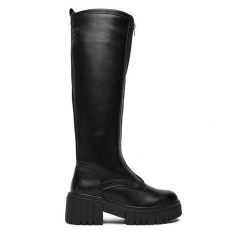 Kozaki DeeZee. Czarne kozaki DeeZee, bez obcasa, na słupku, bez zapięcia. Za 229.99 zł.