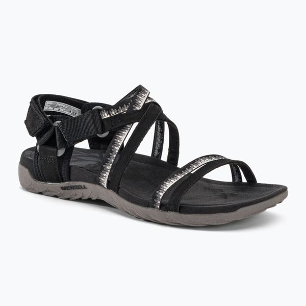 Sandały Turystyczne Lifestyle Damskie Merrell Terran 3 Cush Lattice. Czarne sandały Merrell, bez wzorów, sportowe, bez obcasa, bez zapięcia. Za 289.99 zł.