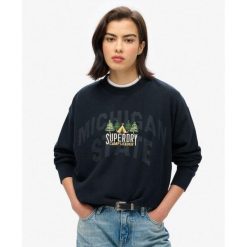Sweter pamiątkowy podróżny luzem. Niebieskie koszulki sportowe Superdry, bez wzorów, z bawełny, bez ramiączek. W wyprzedaży za 257.35 zł.