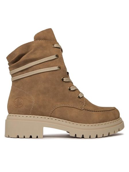 Rieker Trzewiki 72605-64 Brązowy. Brązowe botki Rieker, bez wzorów, ze skóry, bez obcasa, na płaskiej podeszwie, bez zapięcia. Za 259.99 zł.