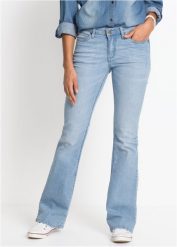 Wygodne dżinsy ze stretchem o kroju bootcut, mid waist. Niebieskie jeansy bonprix, bez wzorów. Za 109.99 zł.