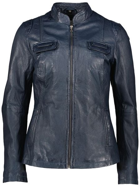 7eleven Skórzana kurtka "Flaviana" w kolorze granatowym rozmiar: 40. Niebieskie kurtki 7eleven, bez wzorów, ze skóry, bez kaptura. Za 399.71 zł.