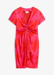 Sukienka z dżerseju z efektownym węzełkiem. Czerwone sukienki bonprix, bez wzorów, z dżerseju, eleganckie, bez kołnierzyka, bez ramiączek. Za 147.99 zł.