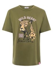 Zwillingsherz Koszulka "Wild Heart" w kolorze khaki rozmiar: L. Brązowe bluzki Zwillingsherz, l, bez wzorów, bez kołnierzyka, bez ramiączek. Za 87.45 zł.