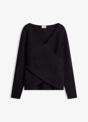 Sweter kopertowy. Czarne swetry bonprix, bez wzorów, bez ramiączek. Za 129.99 zł.