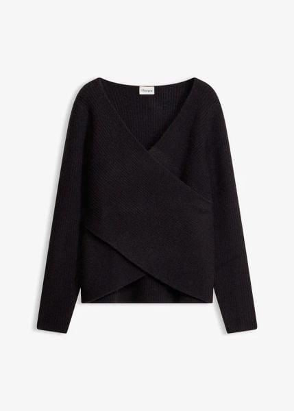 Sweter kopertowy. Czarne swetry bonprix, bez wzorów, bez ramiączek. Za 129.99 zł.