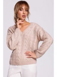 Made of emotion Sweter w kolorze beżowym rozmiar: L/XL. Brązowe swetry Made Of Emotion, l, bez wzorów, ze splotem, bez ramiączek. Za 145.26 zł.