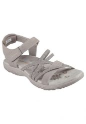 Sandały damskie, Reggae Slim - Meadow Grazer. Brązowe sandały Skechers, bez wzorów, z materiału, sportowe, bez obcasa, bez zapięcia. Za 249.99 zł.