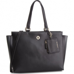 Torebka TOMMY HILFIGER - Effortless Saffiano Ew Tote AW0AW06375 002. Czarne shopper TOMMY HILFIGER, bez wzorów, ze skóry ekologicznej, bez dodatków. W wyprzedaży za 369.00 zł.