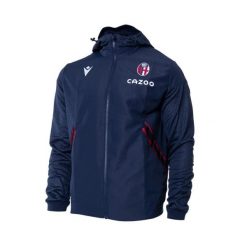 Bluza z kapturem i zamkiem błyskawicznym Bologne FC Micro Travel Player 2022/23. Czerwone bluzy Macron, l, bez wzorów, z materiału, z kapturem. Za 294.00 zł.