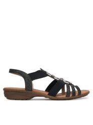 Remonte Sandały R3605-45 Czarny. Czarne sandały Remonte, bez wzorów, z materiału, bez obcasa, na płaskiej podeszwie, bez zapięcia. Za 339.99 zł.