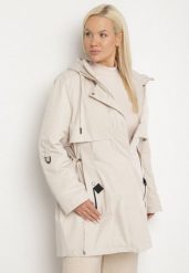 Jasnobeżowa Kurtka Typu Parka z Kapturem i Podpinanymi Rękawami Falunea. Brązowe kurtki sportowe Born2be, plus size, bez wzorów, z jeansu, z kapturem, trekkingowe. Za 219.99 zł.