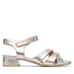 Sandały Caprice. Żółte sandały Caprice, bez wzorów, bez obcasa, na słupku, bez zapięcia. Za 329.99 zł.