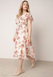 Różowa Romantyczna Sukienka Kopertowa z Wiązanym Paskiem i Brokatem Yael. Czerwone sukienki Born2be, do pracy, l, bez wzorów, biznesowe, bez kołnierzyka, bez ramiączek, midi, dopasowane. Za 119.99 zł.