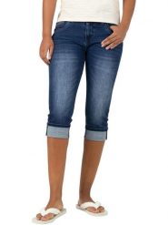 Timezone Rybaczki dżinsowe "Tali" w kolorze granatowym rozmiar: W26. Niebieskie spodnie materiałowe Timezone, z aplikacjami, z materiału. Za 121.80 zł.