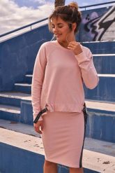 Asymetryczna Bluza z Lampasami - Różowa. Czerwone bluzy MOE, l, bez wzorów, z bawełny, bez kaptura. Za 229.90 zł.
