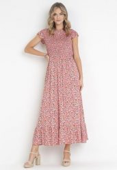 Różowa Sukienka Maxi z Wiskozy w Kwiaty Annunali. Czerwone sukienki Born2be, l, bez wzorów, z tkaniny, bez kołnierzyka, bez ramiączek, maxi. Za 84.99 zł.