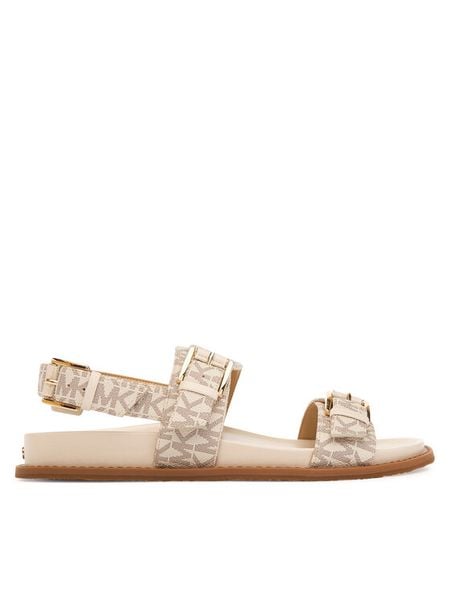MICHAEL Michael Kors Sandały Nia Flat 40S6NIFS2B Écru. Białe sandały MICHAEL Michael Kors, bez wzorów, ze skóry, bez obcasa, na płaskiej podeszwie, bez zapięcia. Za 656.99 zł.