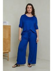 Curvy Lady 2-częściowy zestaw sportowy w kolorze niebieskim rozmiar: 48/50. Niebieskie spodnie materiałowe Curvy Lady, bez wzorów, z materiału, z standardowym stanem. Za 166.88 zł.