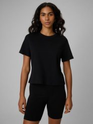 4F T-shirt regular gładki damski - czarny S. Czarne t-shirty 4f, s, bez wzorów, z bawełny, bez kołnierzyka, bez ramiączek. Za 69.99 zł.