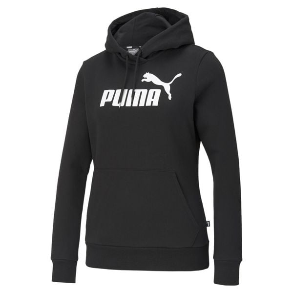 Damska bluza z kapturem z logo Essentials PUMA Black. Czarne bluzy Puma, xs, bez wzorów, z dzianiny, z kapturem. Za 176.50 zł.