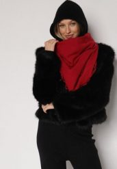 Czerwony Gładki Szalik z Frędzlami Vetiela. Czerwone szaliki Born2be, na zimę, bez wzorów, z jeansu, eleganckie. Za 34.99 zł.