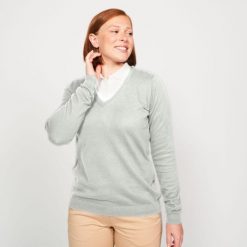 Sweter do golfa damski Inesis MW100. Szare golfy INESIS, l, bez wzorów, z bawełny, bez ramiączek. Za 69.99 zł.