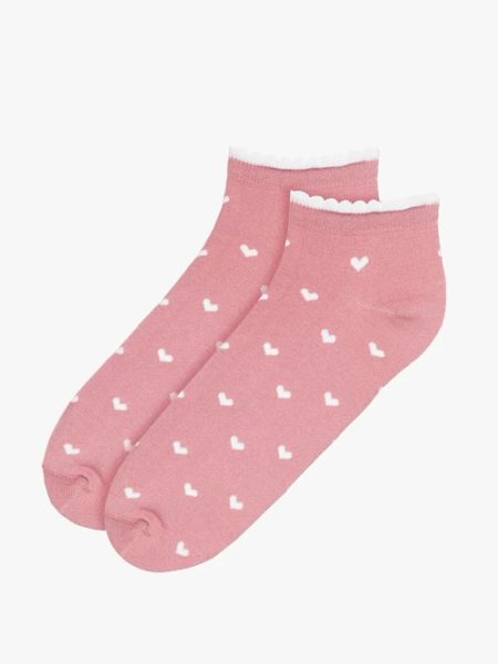 Różowe bawełniane skarpetki w serduszka. Czerwone skarpety Ryłko, bez wzorów, z bawełny. W wyprzedaży za 14.99 zł.